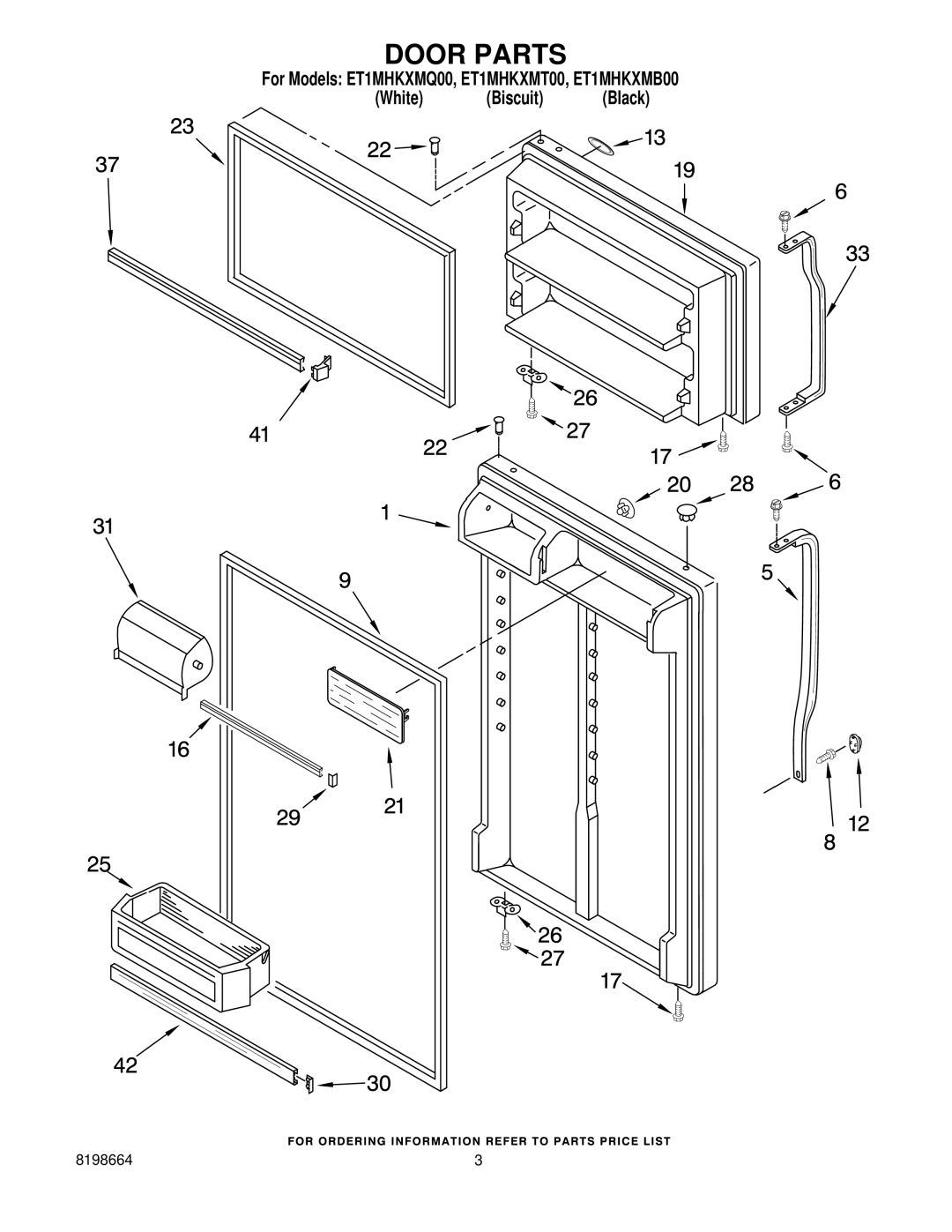 Whirlpool ET1MHKXMT00, ET1MHKXMQ00, ET1MHKXMB00 manual Door Parts 