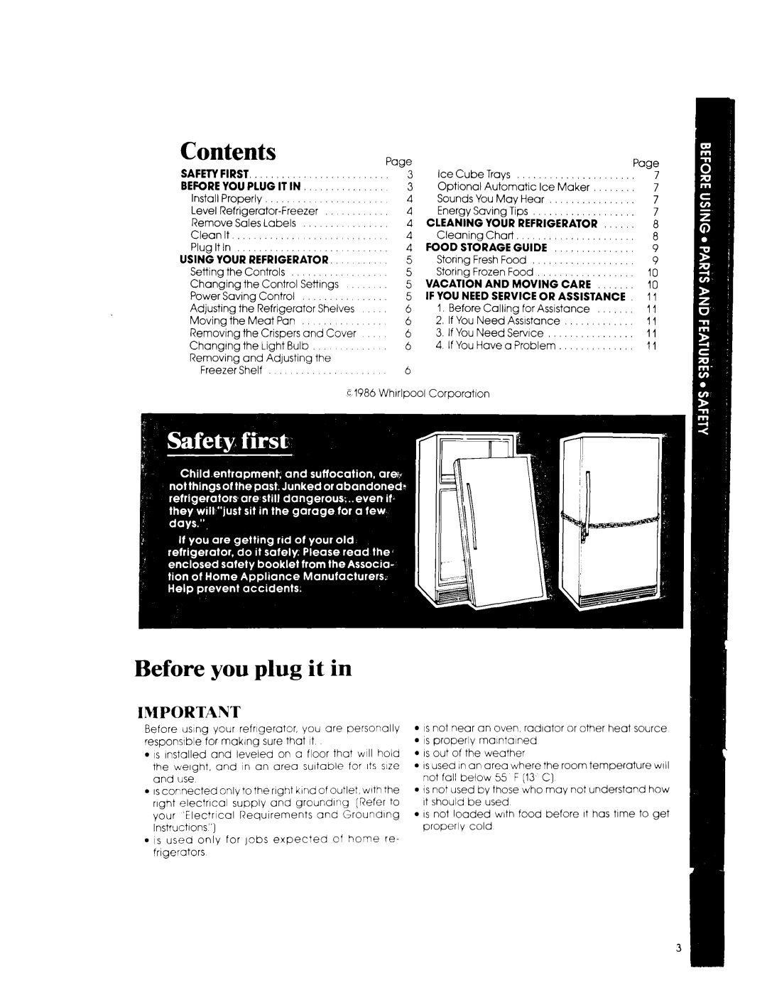 Whirlpool ET1NK manual Contents, Before you plug it in 