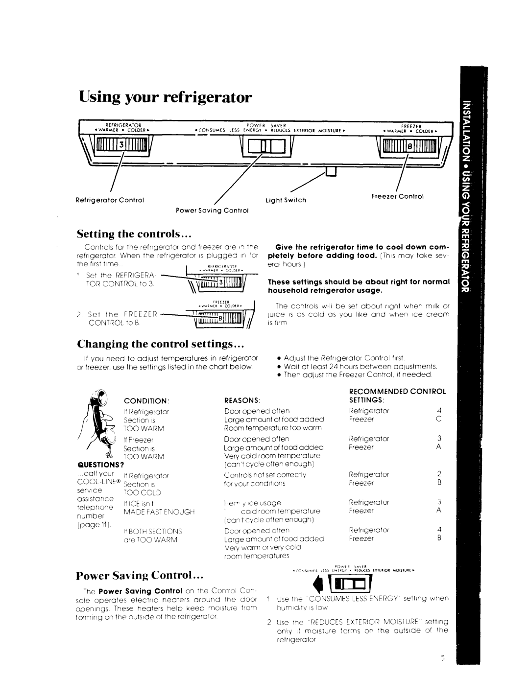 Whirlpool ET1NK Using your refrigerator, Setting the controls, Changing the control settings, Power Saving Control, page 