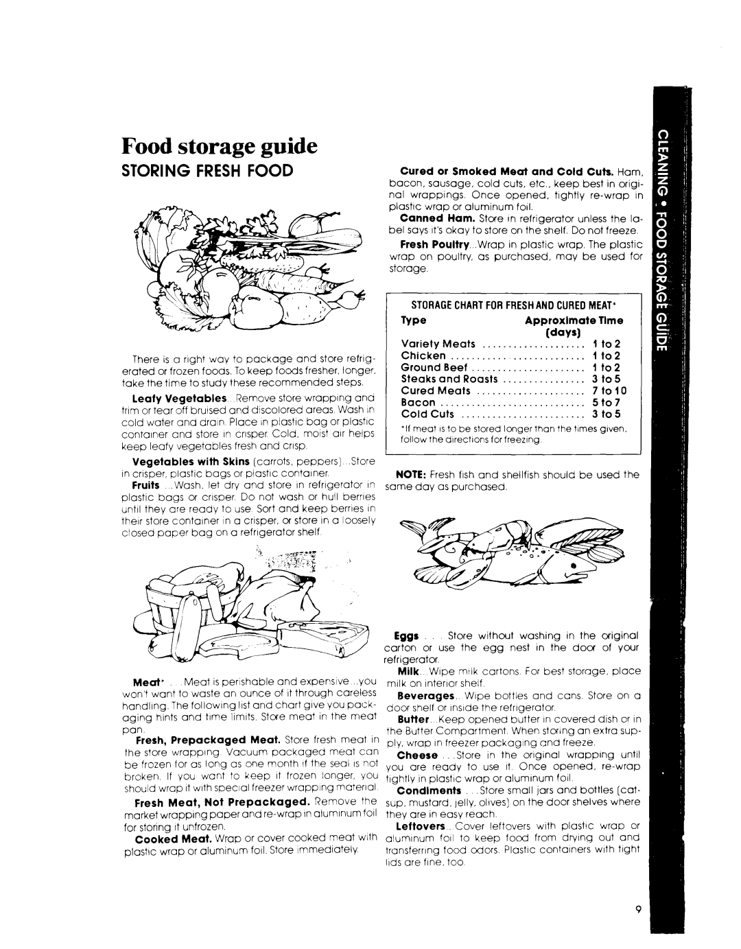 Whirlpool ET1NK manual Food storage guide, Storing Fresh Food 