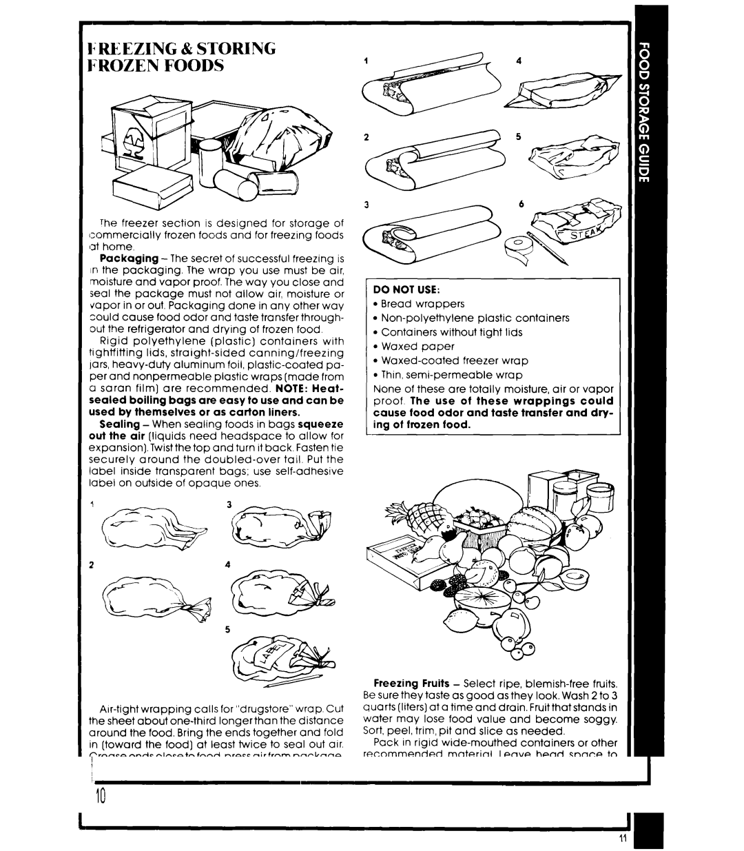 Whirlpool ET20AK manual Freezing & Stqring Frozen Foods, Do not USE 