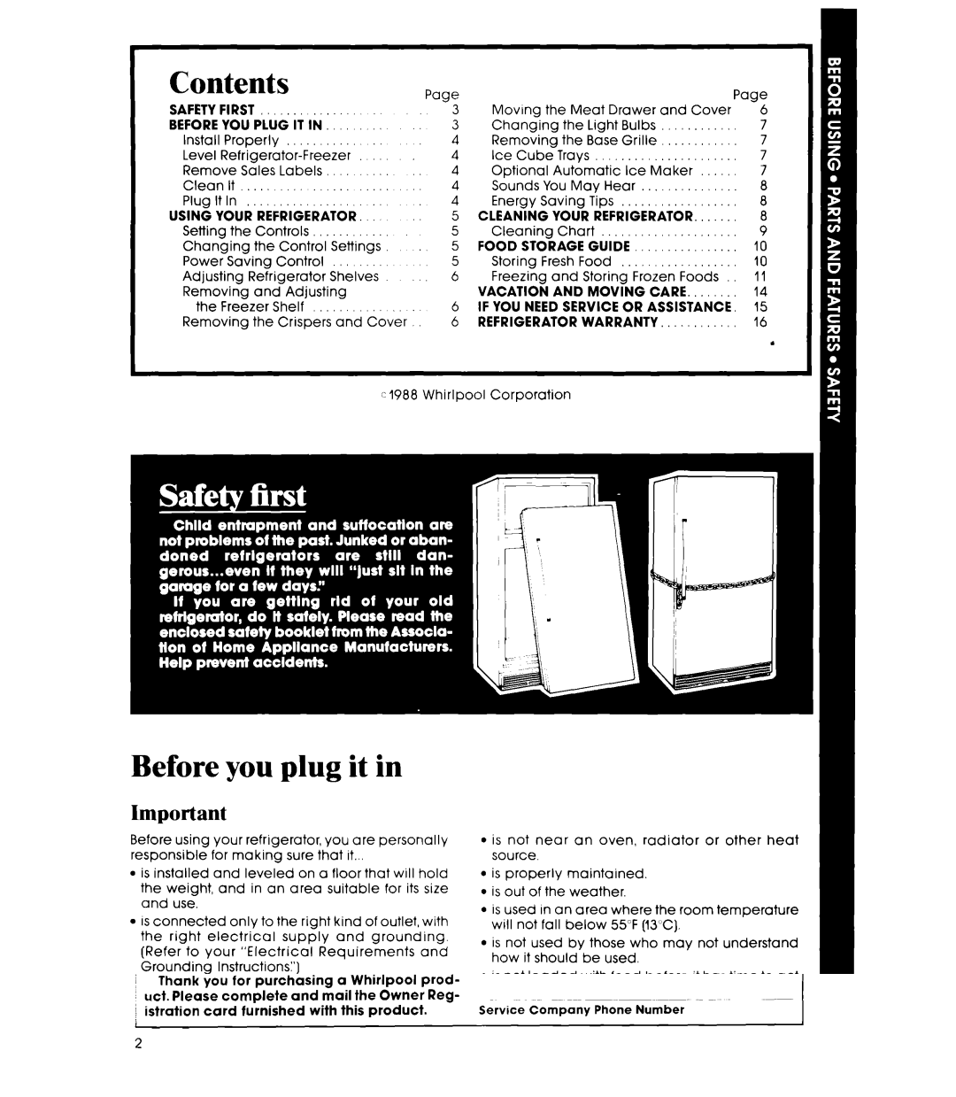 Whirlpool ET20AK manual Contents, Before you plug it 