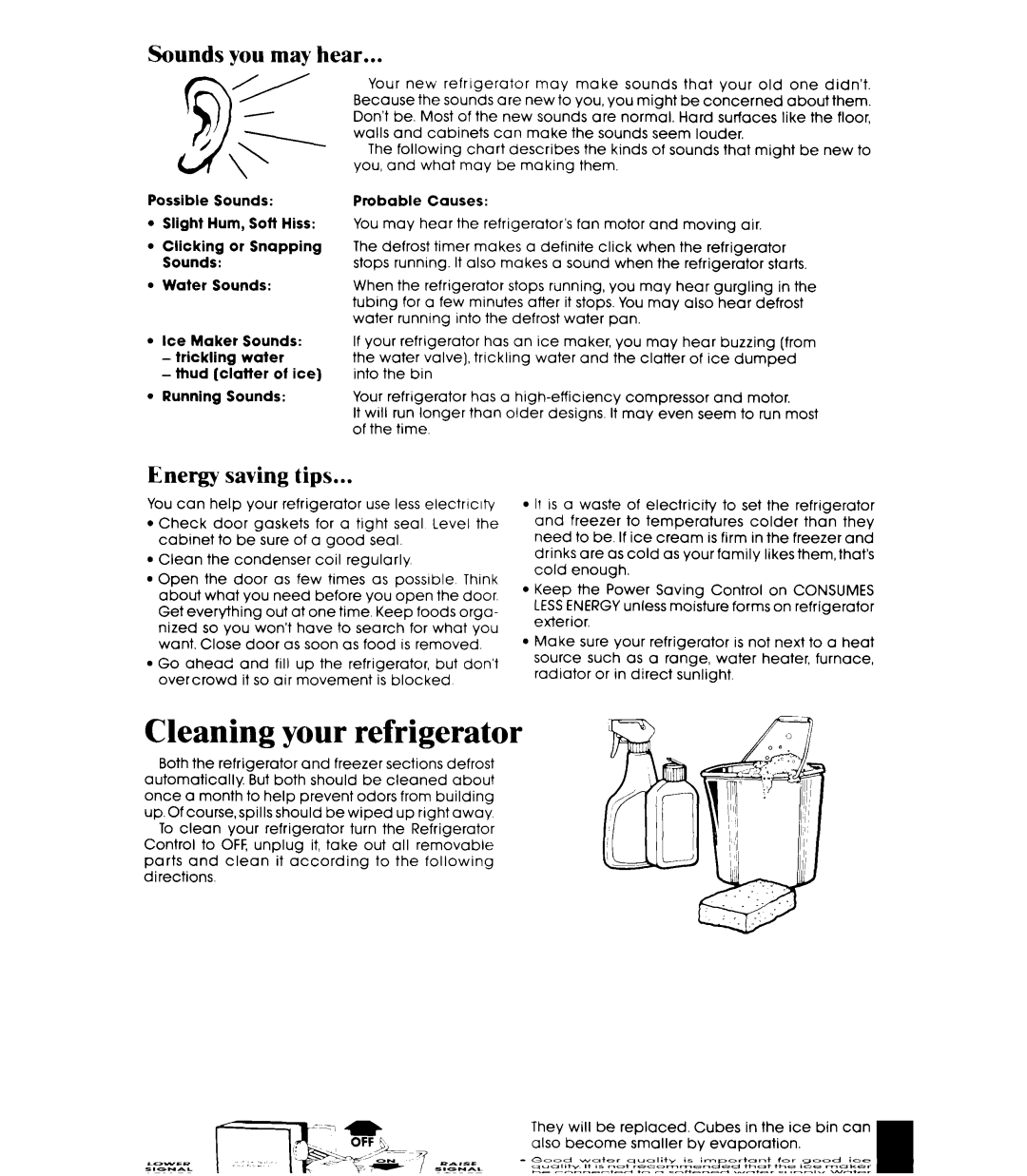 Whirlpool ET20AK manual Cleaning your refrigerator, Sounds you may hear, Energy saving tips 