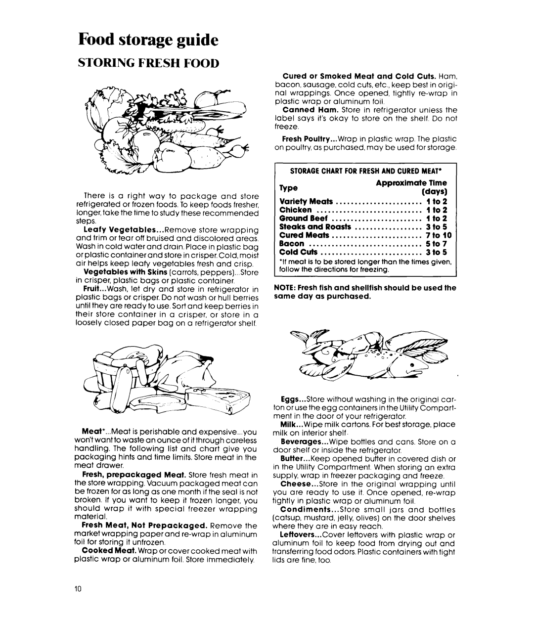 Whirlpool ET20GM manual Food storage guide, Storagechart Forfreshand Cured MEAT’ 