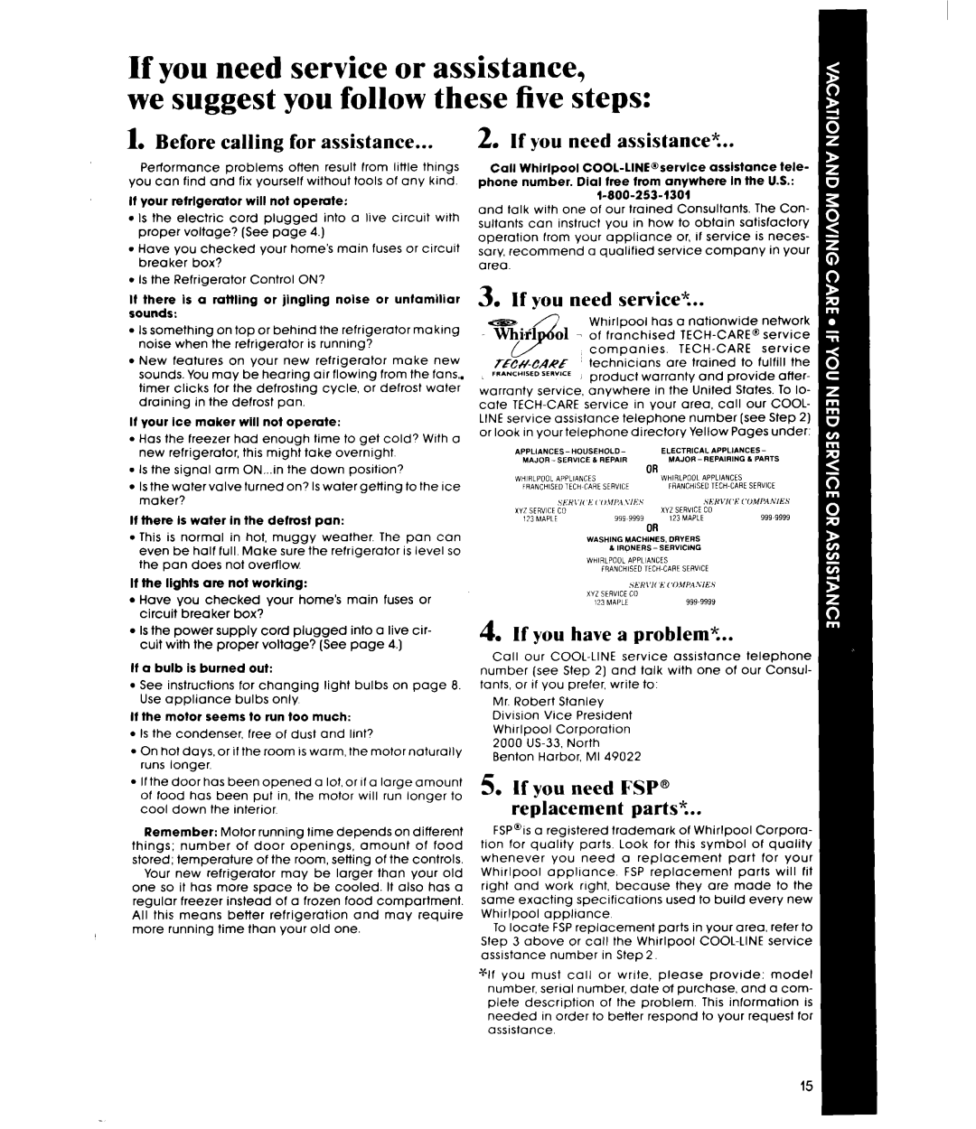 Whirlpool ET20GM manual Before calling for assistance 