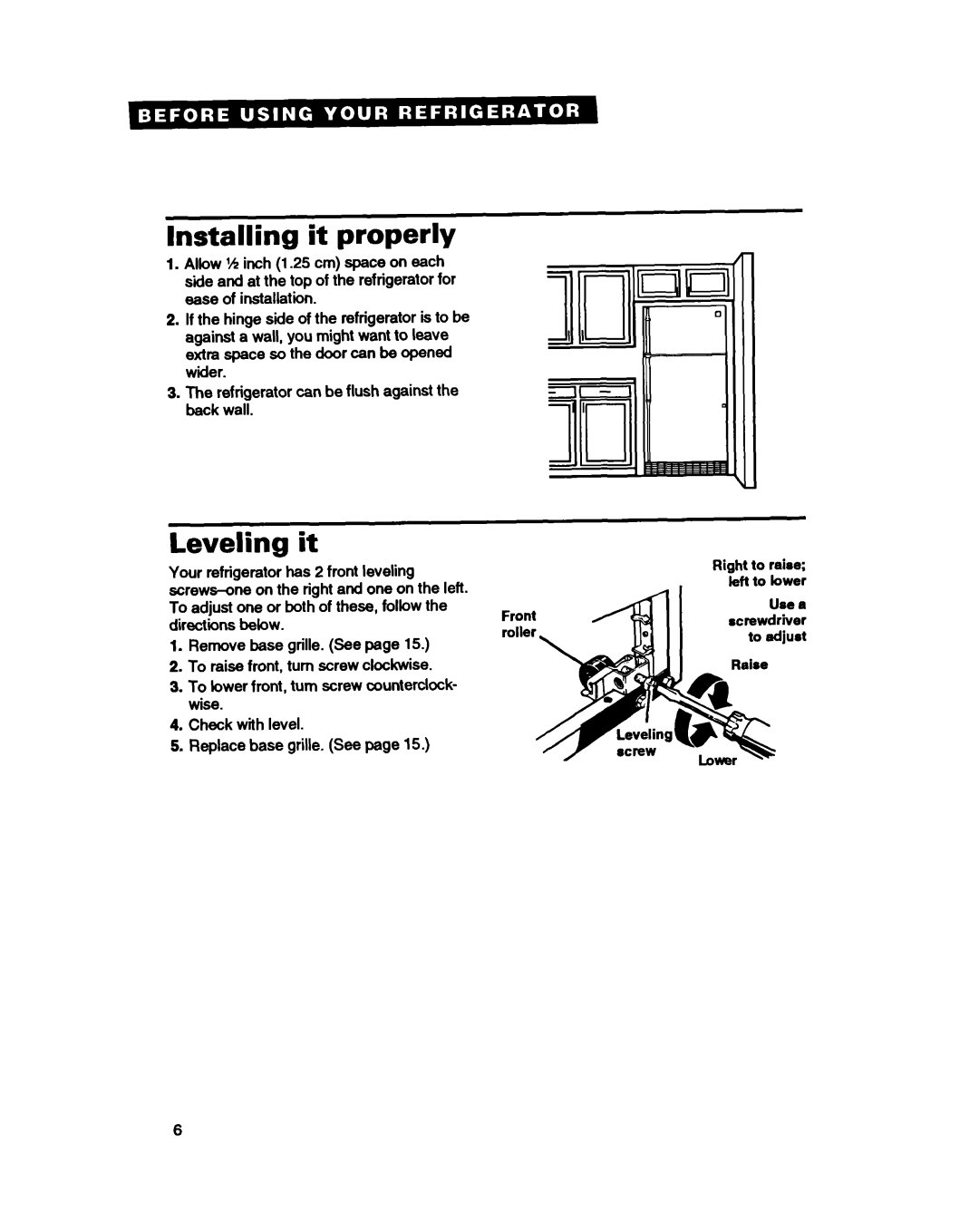 Whirlpool ET18HD, ET20HD, ET20DM, ET18DK warranty Installing it properly, Leveling it, Screwdriver 