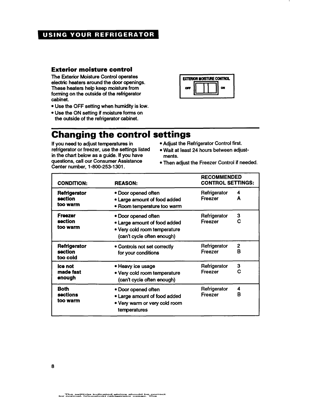 Whirlpool ET20HD, ET20DM, ET18HD, ET18DK warranty Ex-mmYolsnREcalRa, Changing the control, Settings, Exterior moisture control 