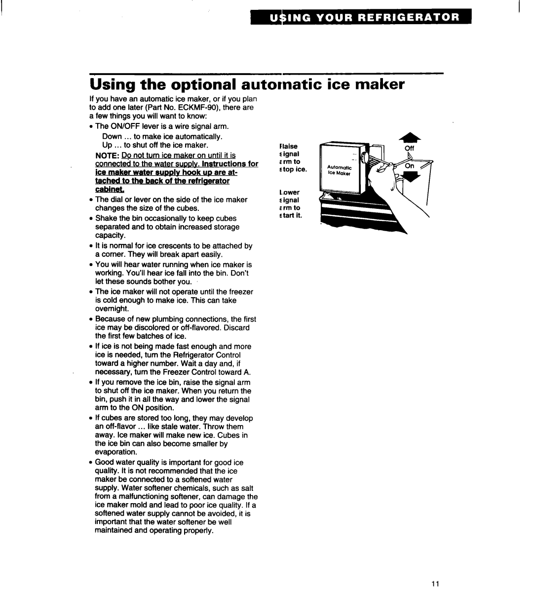 Whirlpool ET18UK, ET20LK, ET18LK warranty Using the optional automatic ice maker 
