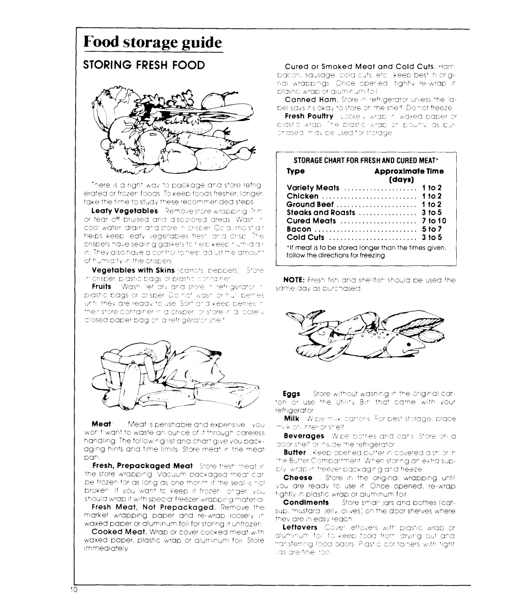 Whirlpool ET20MK manual Food storage guide, Storagechartforfreshand Curedmeat 