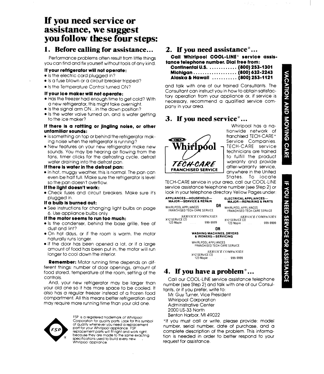 Whirlpool ET20MK manual Before calling for assistance, If you need assistance, If you need service, If you have a problem 