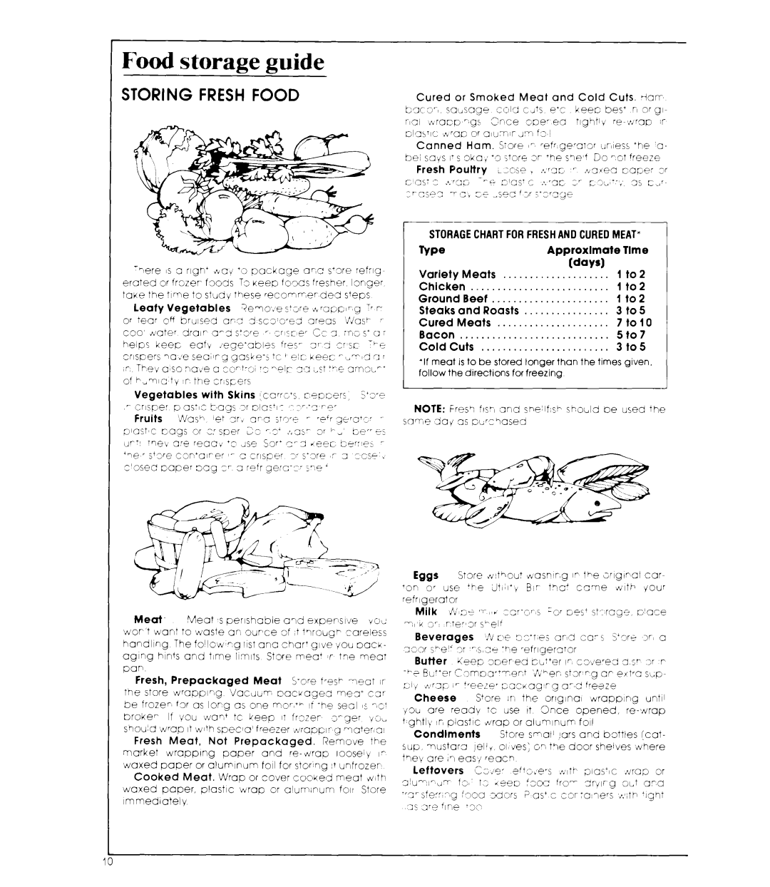 Whirlpool ET20MK manual Storing Fresh Food, Food storage guide 
