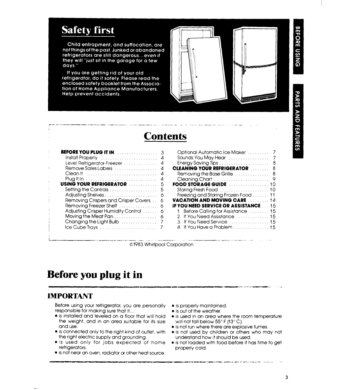 Whirlpool ET20MK manual Contents, Before you plug it in, ~ 