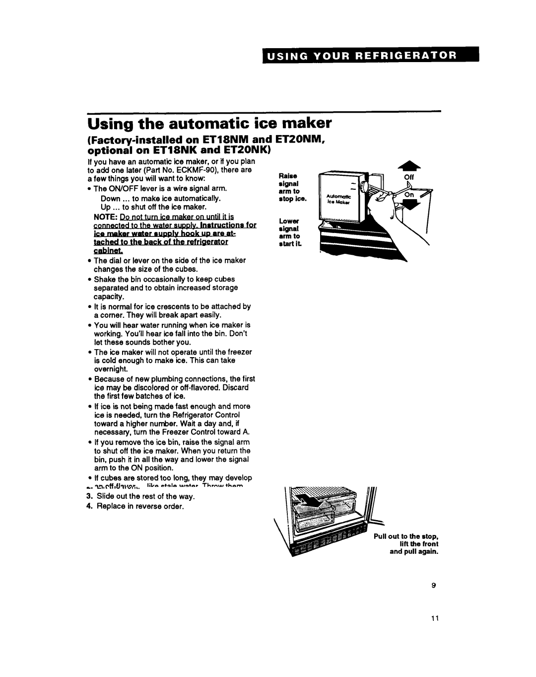 Whirlpool ET20NK, ET20NM, ET18NK, ET18NM important safety instructions Using the automatic ice maker, Etzonm 