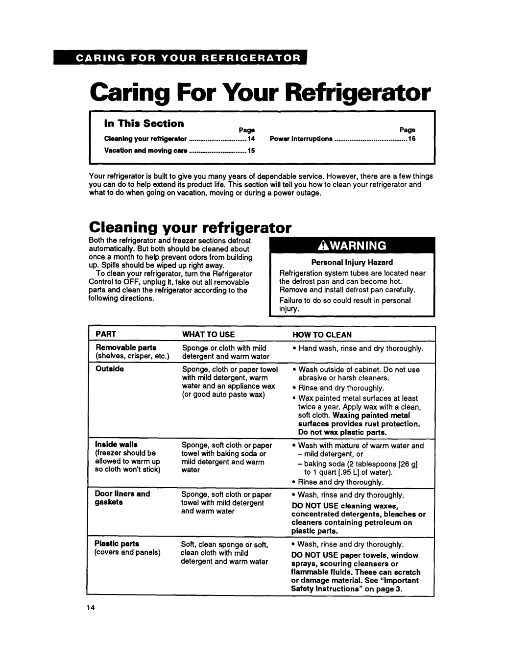 Whirlpool ET18NM, ET20NM, ET18NK, ET20NK Caring For Your Refrigerator, Cleaning your refrigerator, This Section PawPaw 