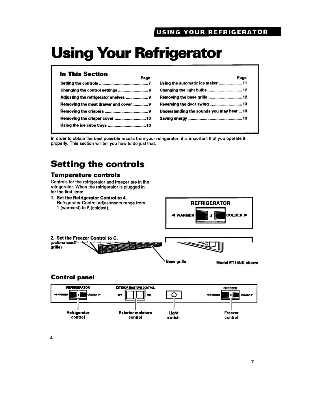 Whirlpool ET20NK Using Your Refrigerator, Setting the controls, This, Temperature controls, Exterior moisture control 