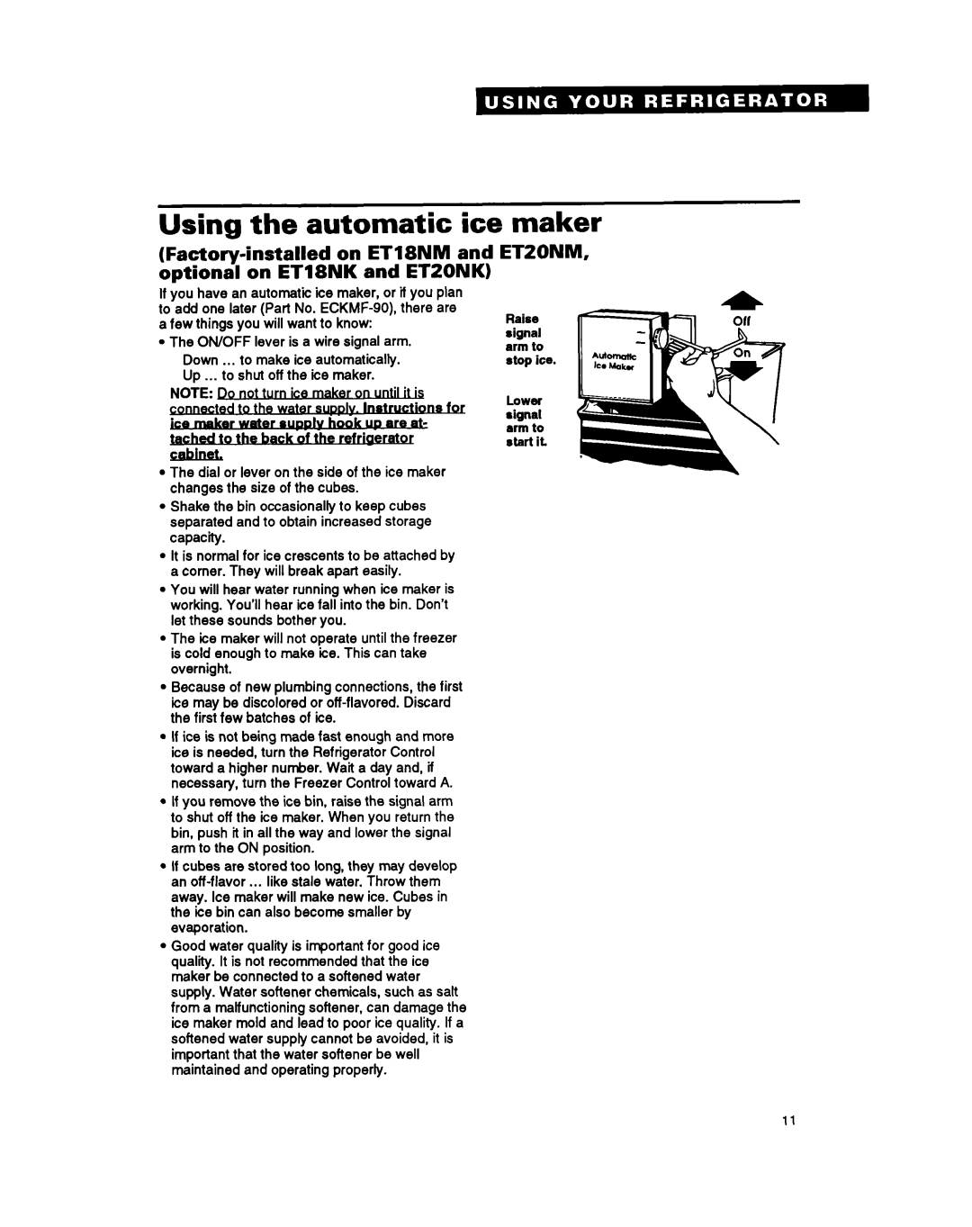 Whirlpool ET20NK, ET20NM, ET18NK, ET18NM important safety instructions Using the automatic ice maker, Etzonm 