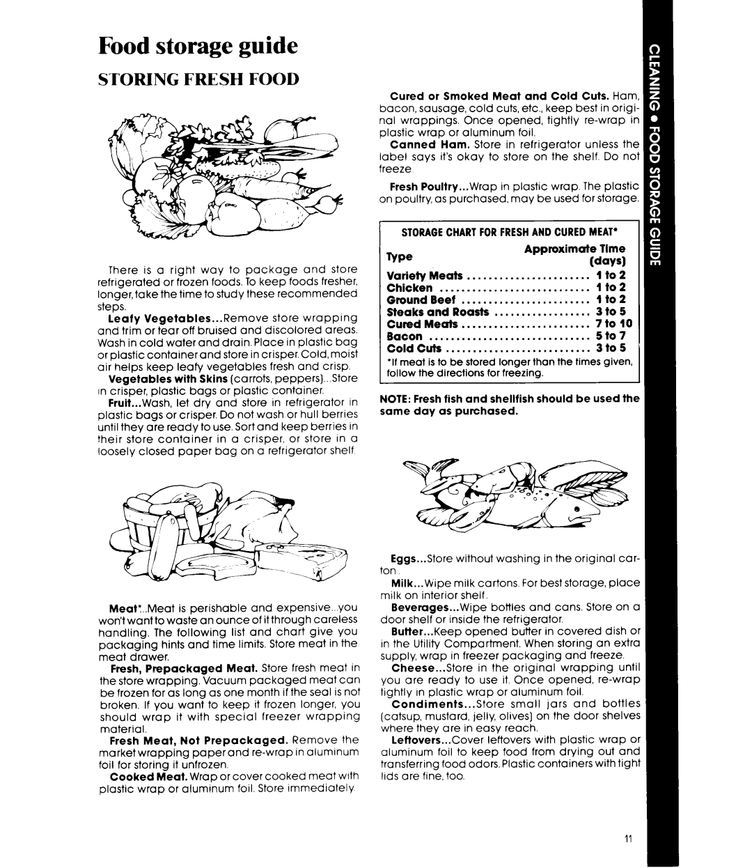 Whirlpool ET20RM manual Food storage guide, Storagechart Forfreshand Cured Meat 