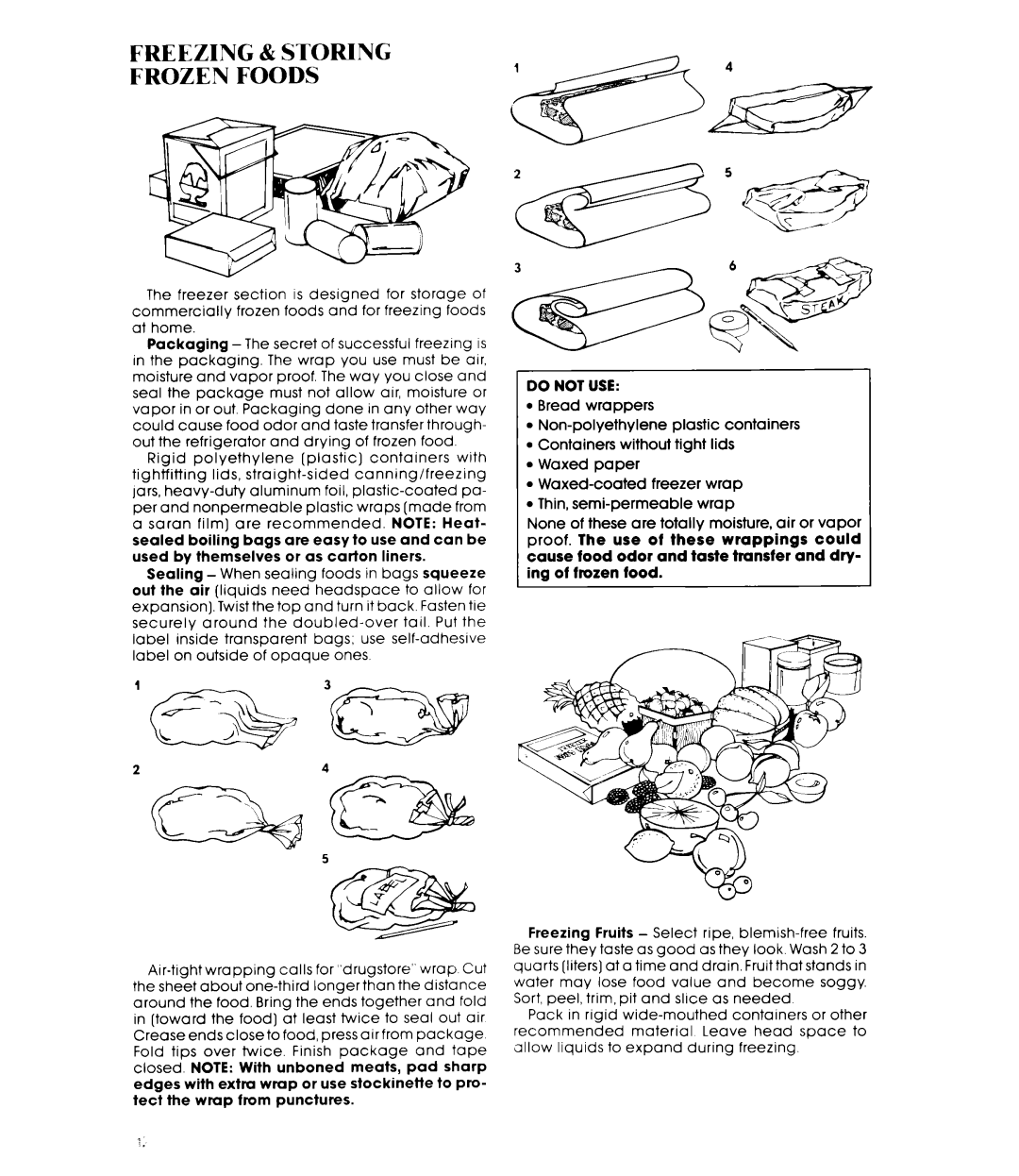 Whirlpool ET20RM manual Freezing & Storing Frozen Foods, Do not USE 