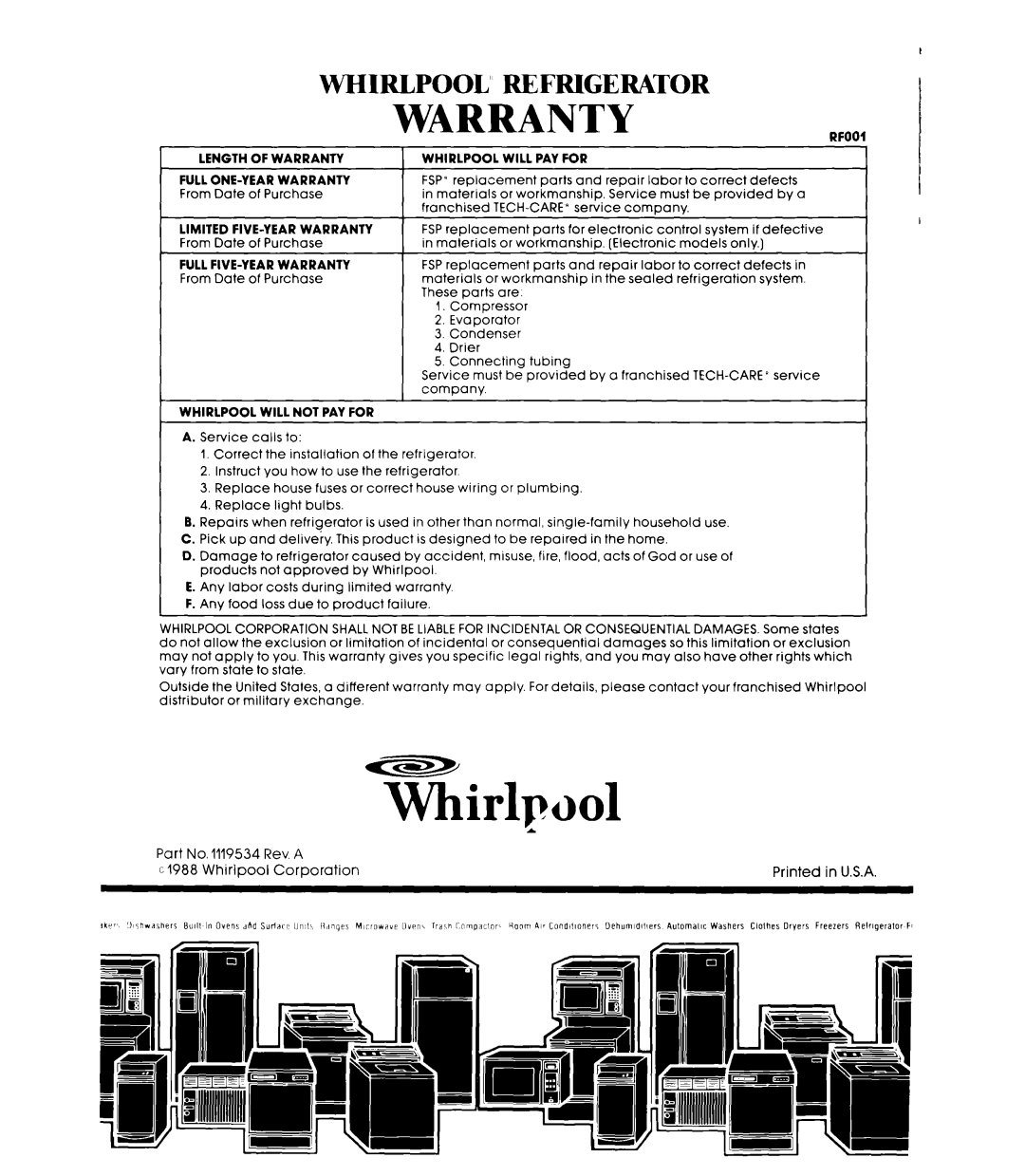 Whirlpool ET20RM manual Whirlp001 