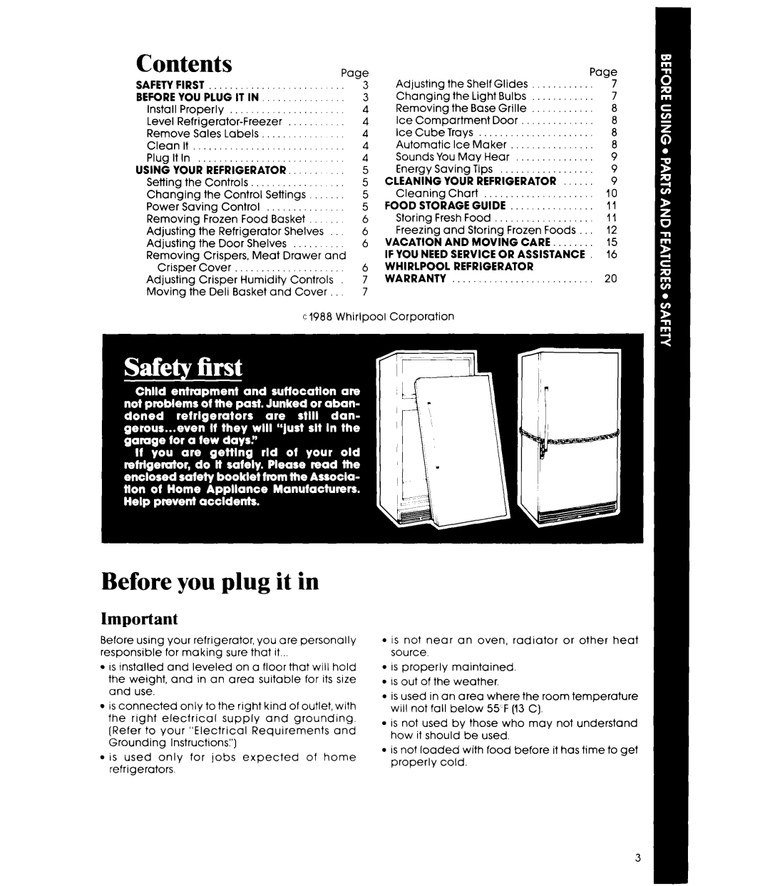 Whirlpool ET20RM manual Contents, Before you plug it 