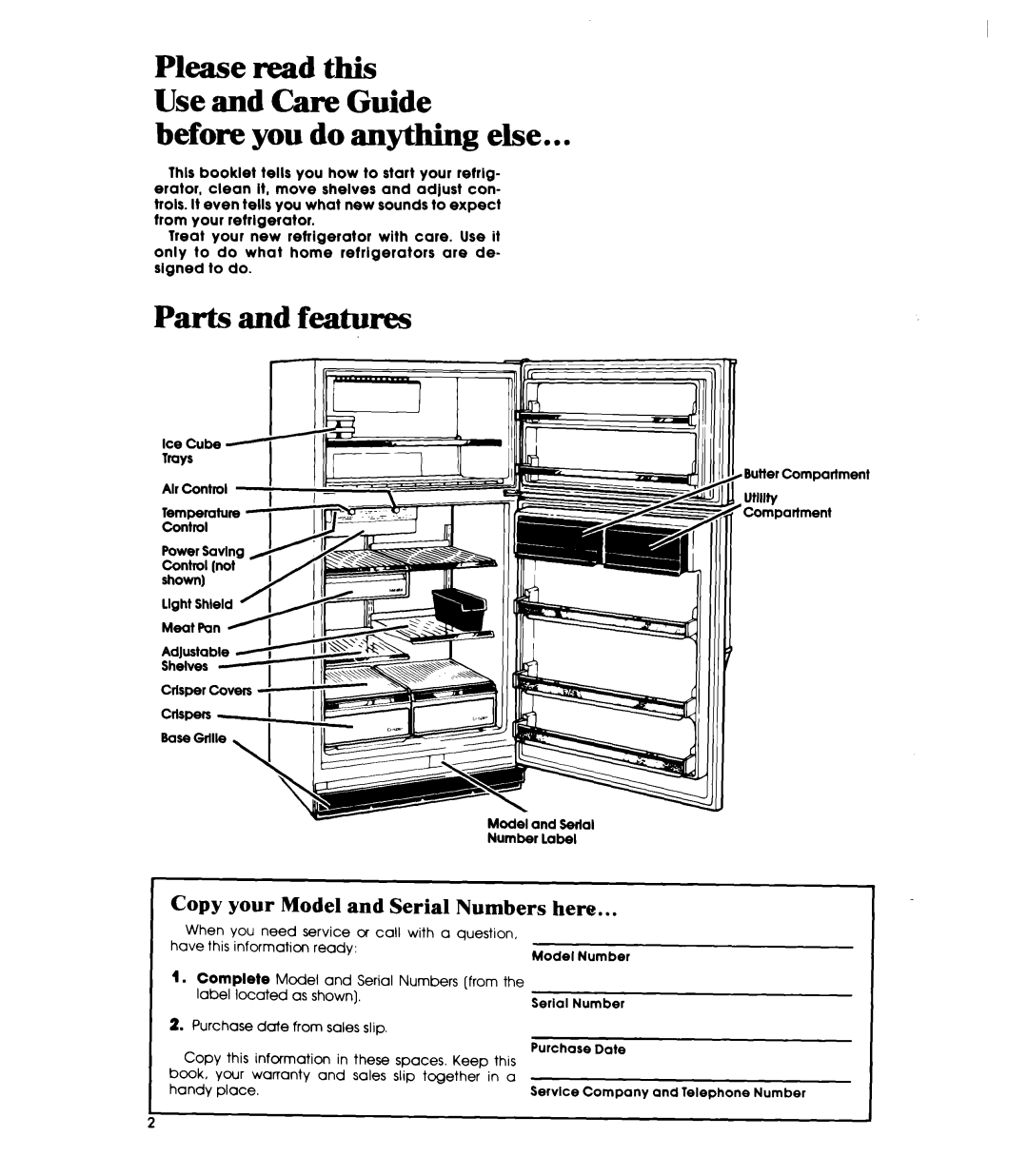 Whirlpool ET20XK, ET20VK Before you do anything else, Features, Copy your Model and Serial Numbers here, Icecub, Fi,Eze 