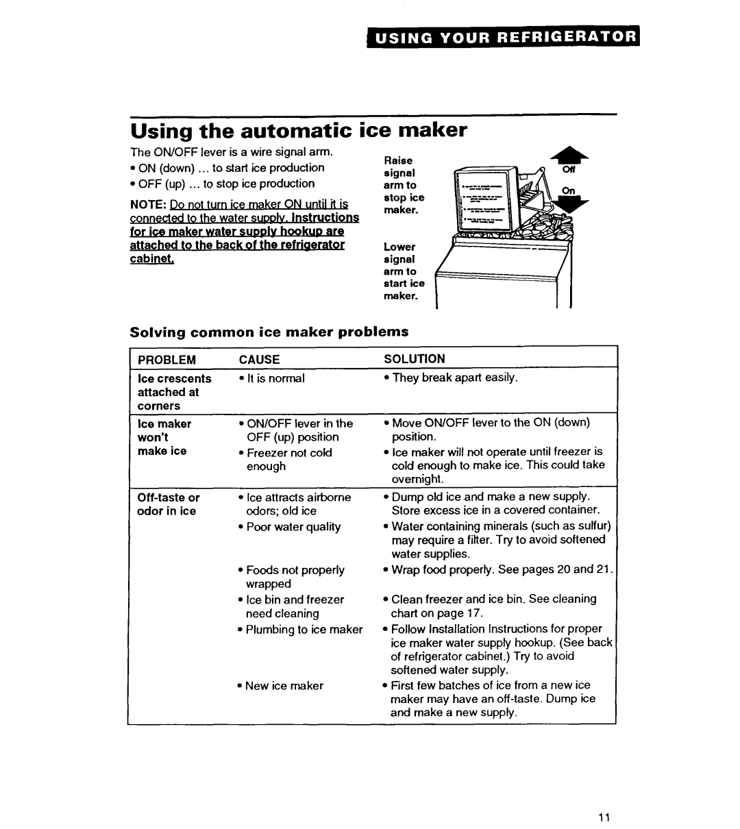 Whirlpool ET22DQ warranty Using the automatic, Solving, Ice maker Problems 