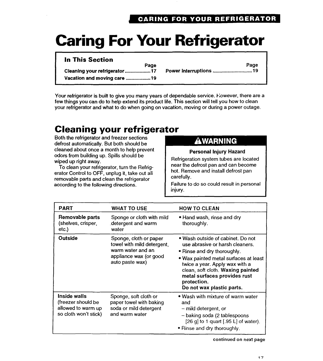 Whirlpool ET22DQ warranty Caring For Your Refrigerator, Cleaning your refrigerator, In This, Section 