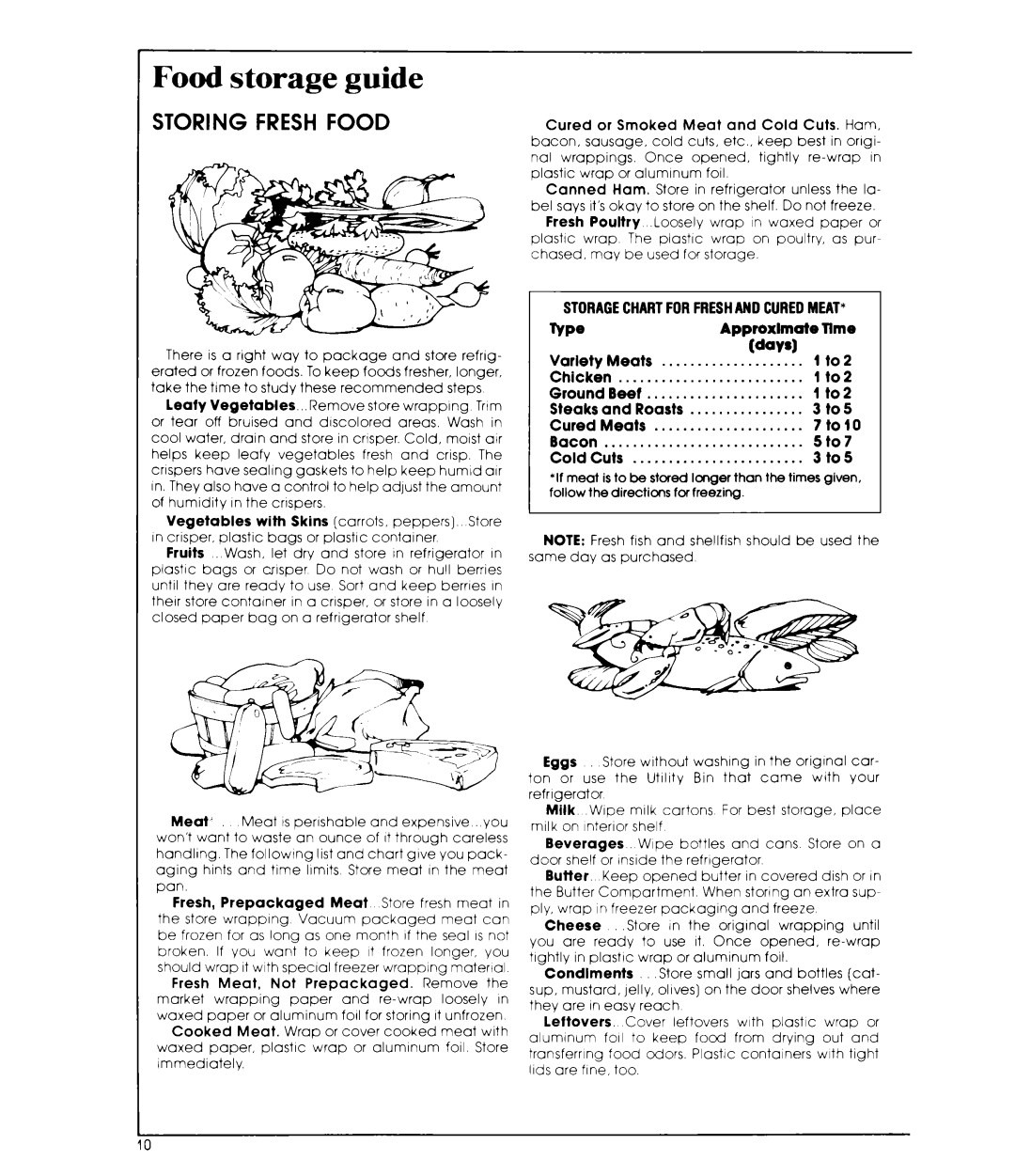 Whirlpool ET22MK manual Food storage guide, Wvsl 