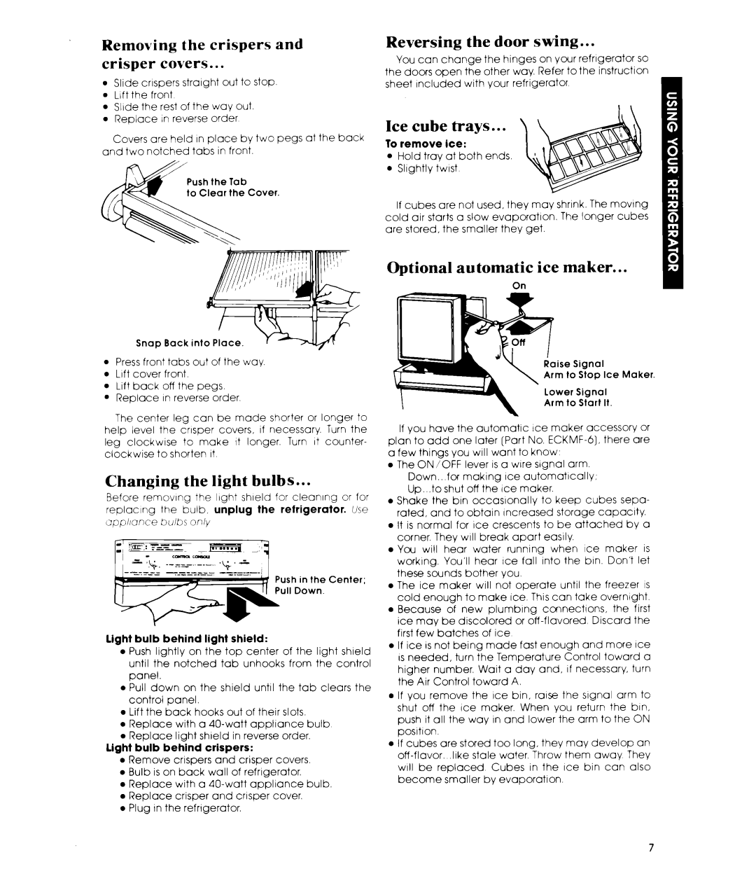 Whirlpool ET22MK manual Removing the crispers and crisper covers, Reversing the door swing, Ice cube trays 