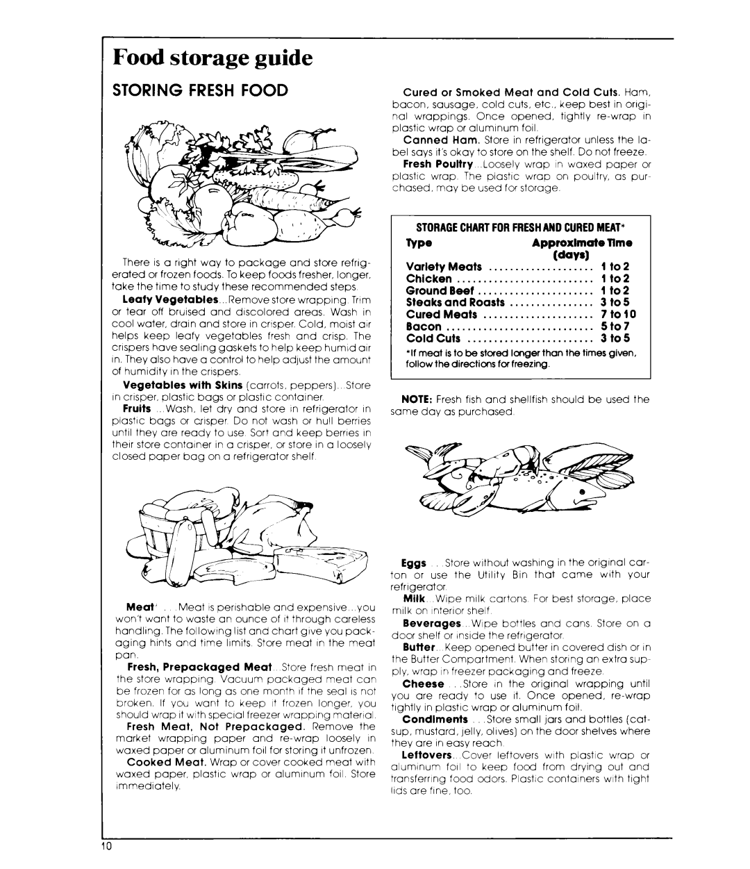 Whirlpool ET22MK manual Food storage guide, Storing Fresh Food, Wvsl 