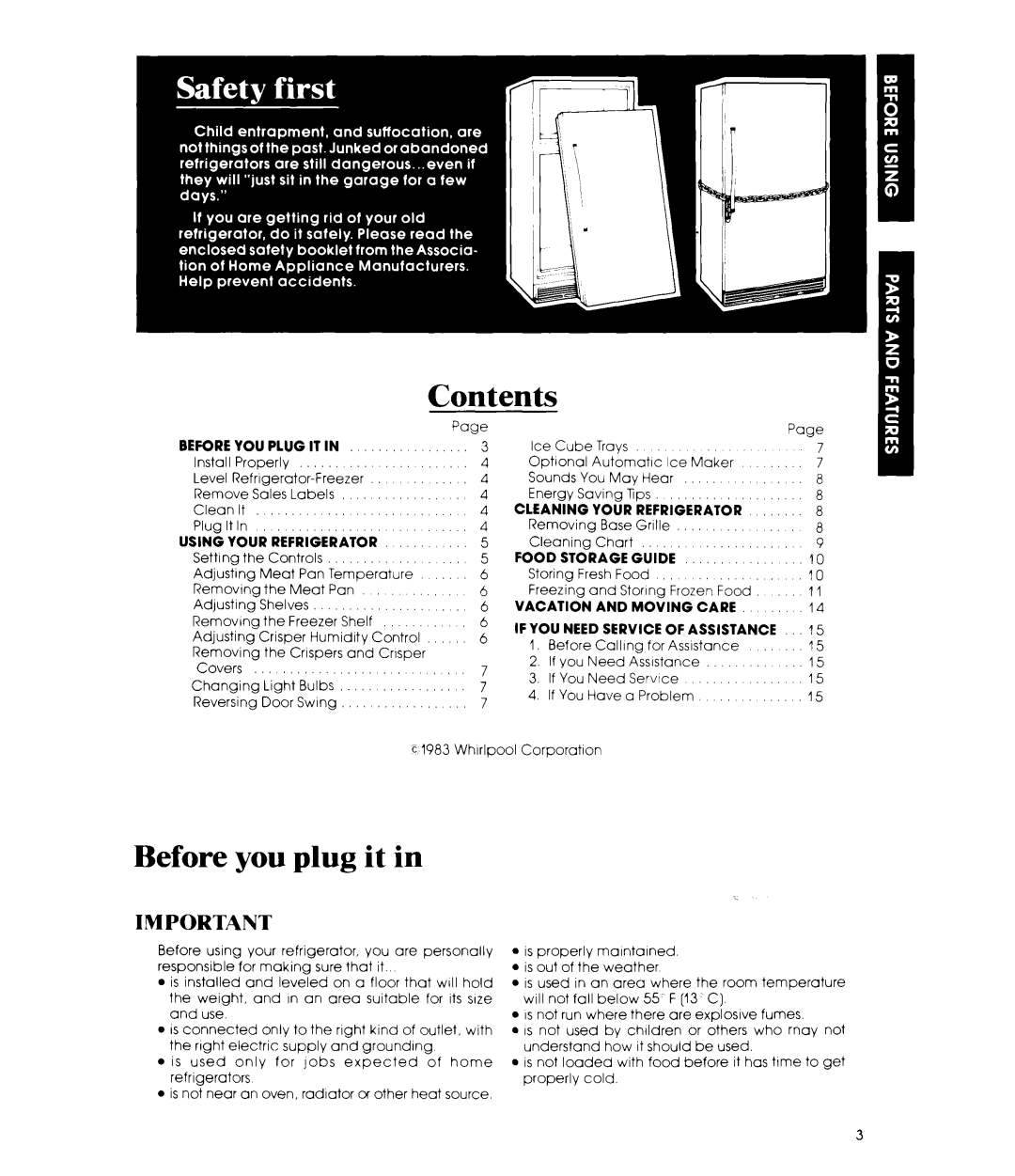 Whirlpool ET22MK manual Contents, Before you plug it in 