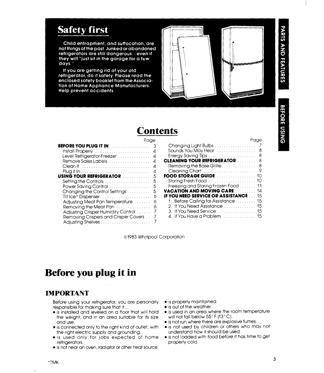 Whirlpool ET22MT manual Contents, Before you plug it 