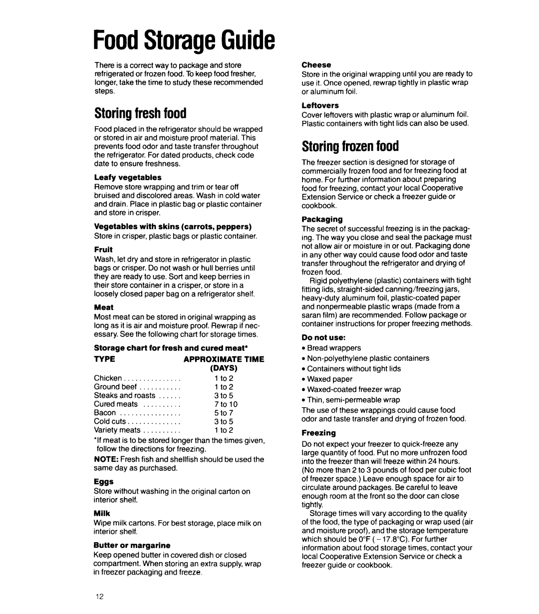 Whirlpool ET22RK, ET22RM, ET22DM, ET20DK, ET20RK, ET22DK manual Type Approximate, Days 