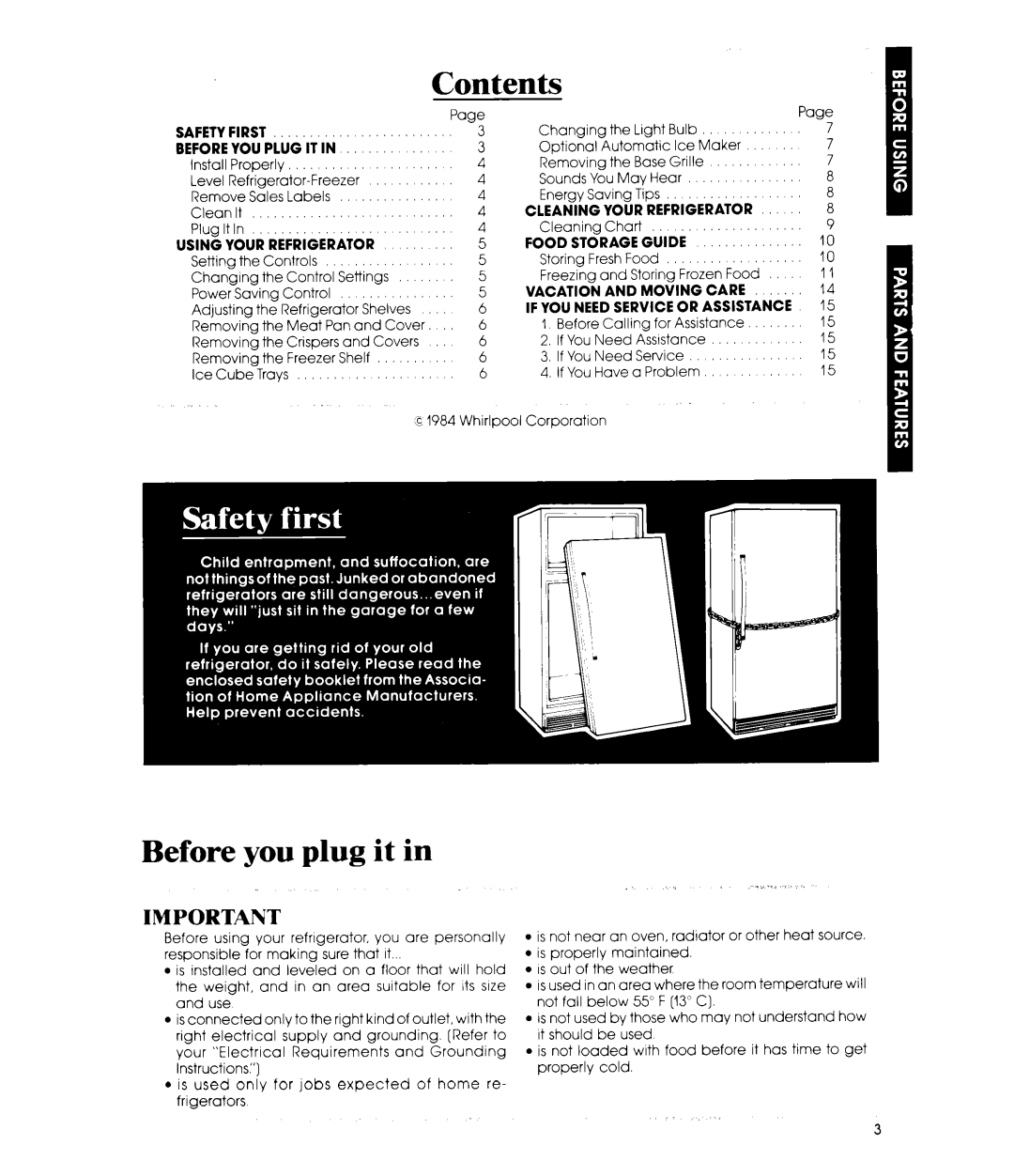 Whirlpool ET22ZK manual Contents, Before you plug it 