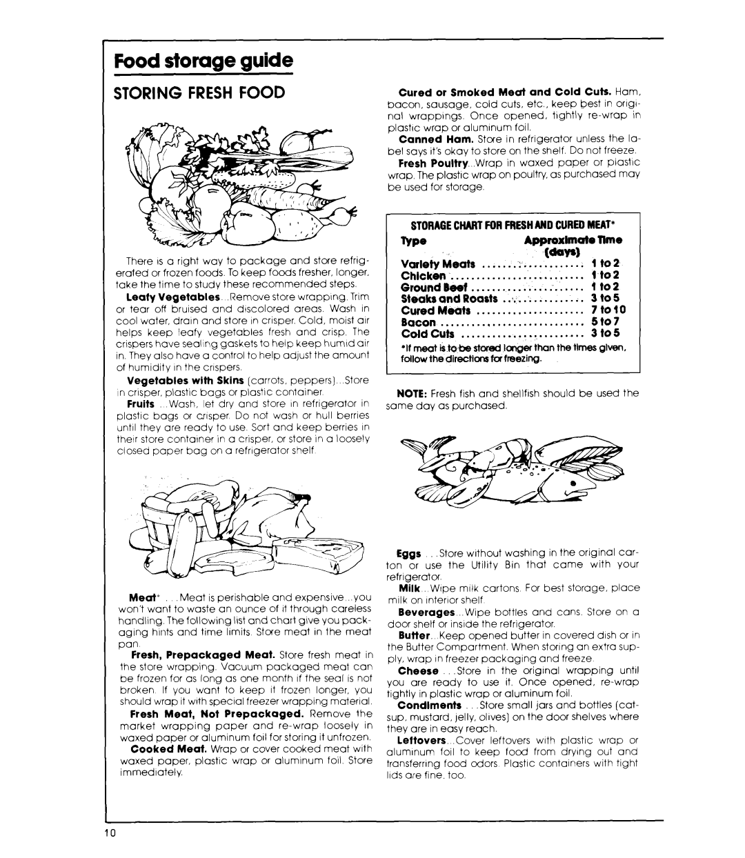 Whirlpool ET22ZK manual Storing Fresh Food, Food storage guide 