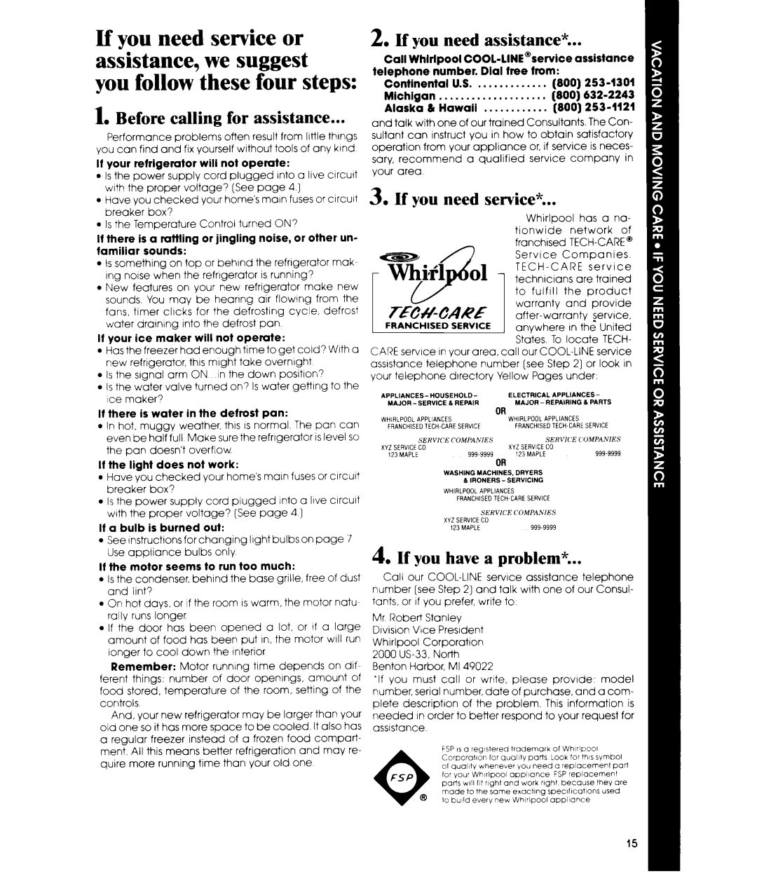 Whirlpool ET22ZM manual Before calling for assistance, If you need assistance, If you need service, If you have a problem 