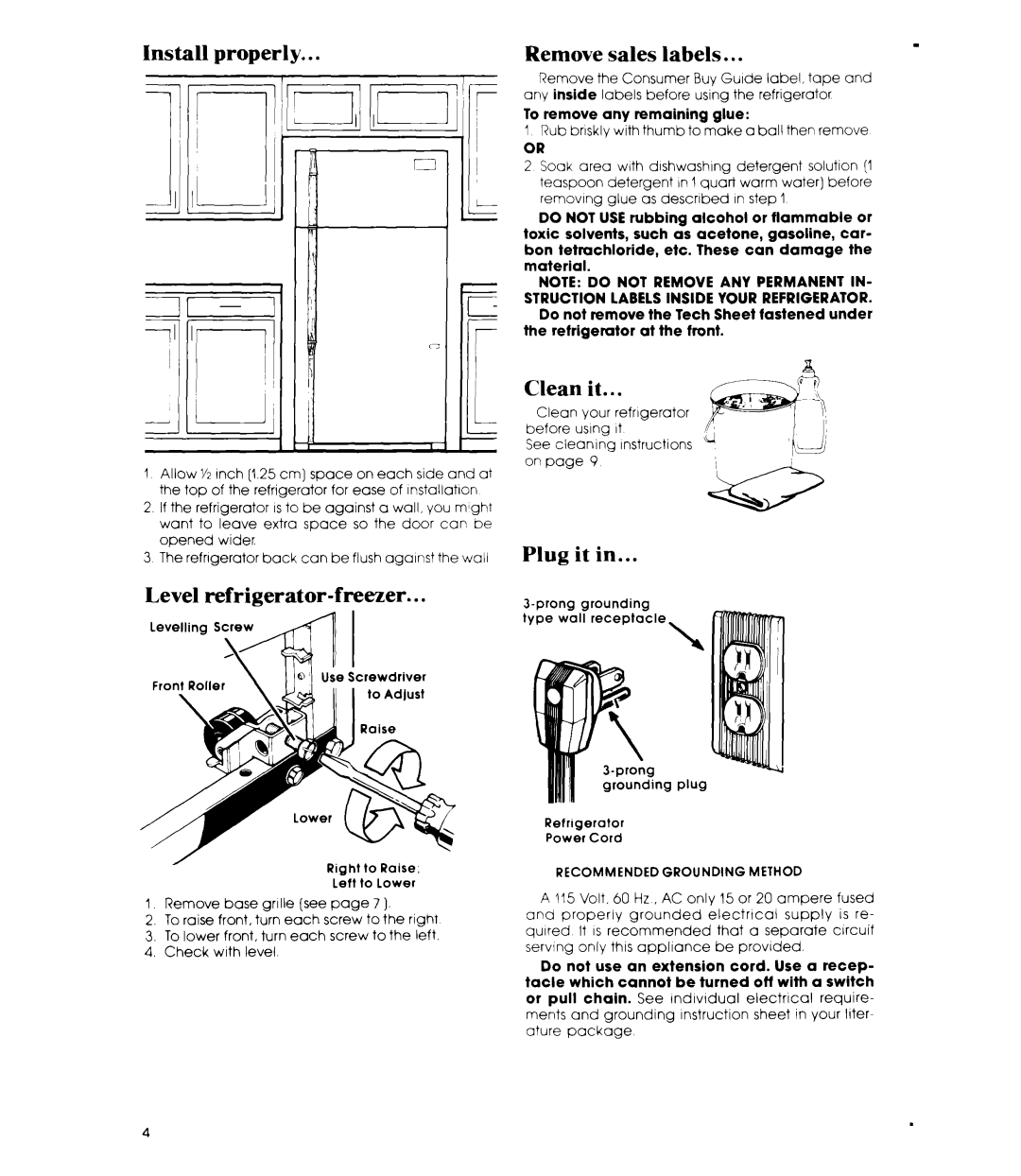 Whirlpool ET22ZM manual Install properly, To remove any remaining glue 