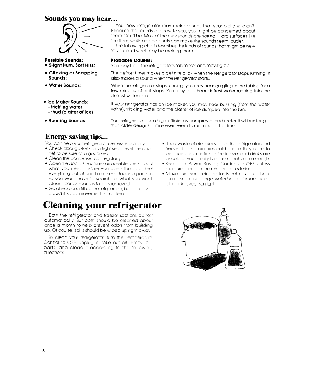 Whirlpool ET22ZM manual Sounds you may hear, Energy saving tips, Possible Sounds, Probable Causes 