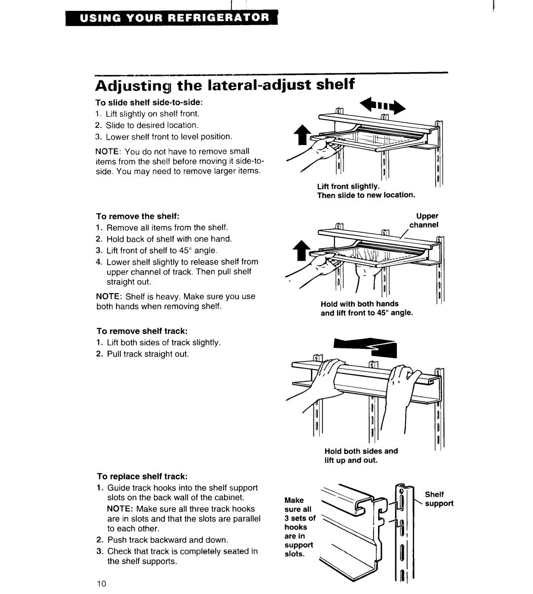 Whirlpool ET25DK important safety instructions Adjusti& the la%ral-adjust shelf, Upper 