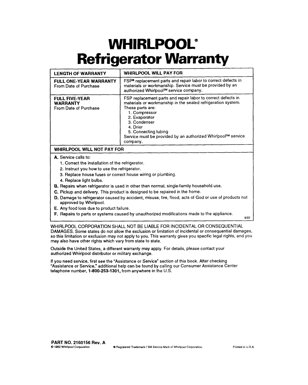 Whirlpool ET25DM warranty Refrigerator, Warranty, Whirlpool” 