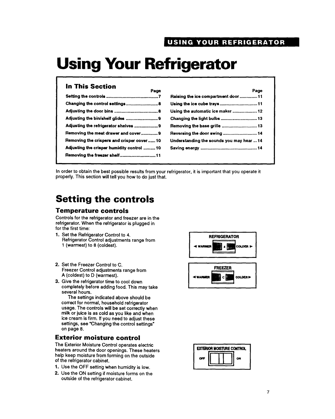 Whirlpool ET25DM warranty Using Your Refrigerator, Setting the controls, In This Section Pa*Page, Temperature controls 