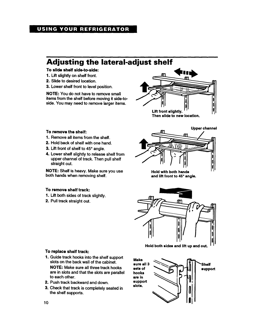 Whirlpool ET25DQ warranty Adjusting the lateral-adjust, Shelf 