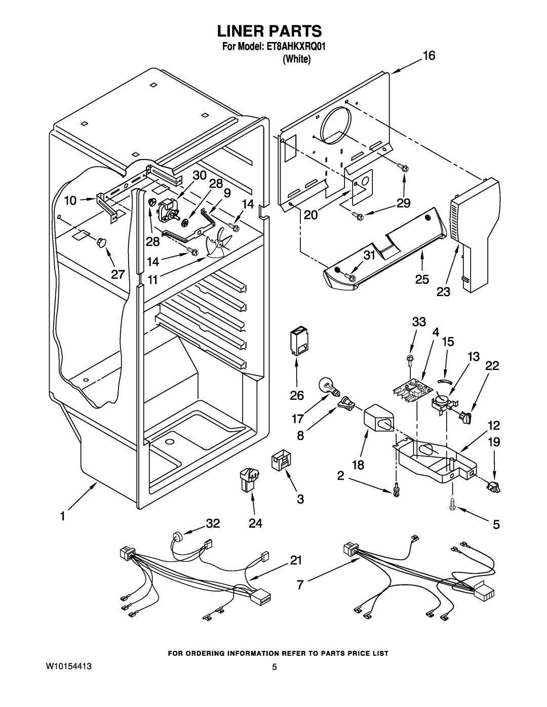 Whirlpool manual Liner Parts, W10154413, For Model: ET8AHKXRQ01 White 
