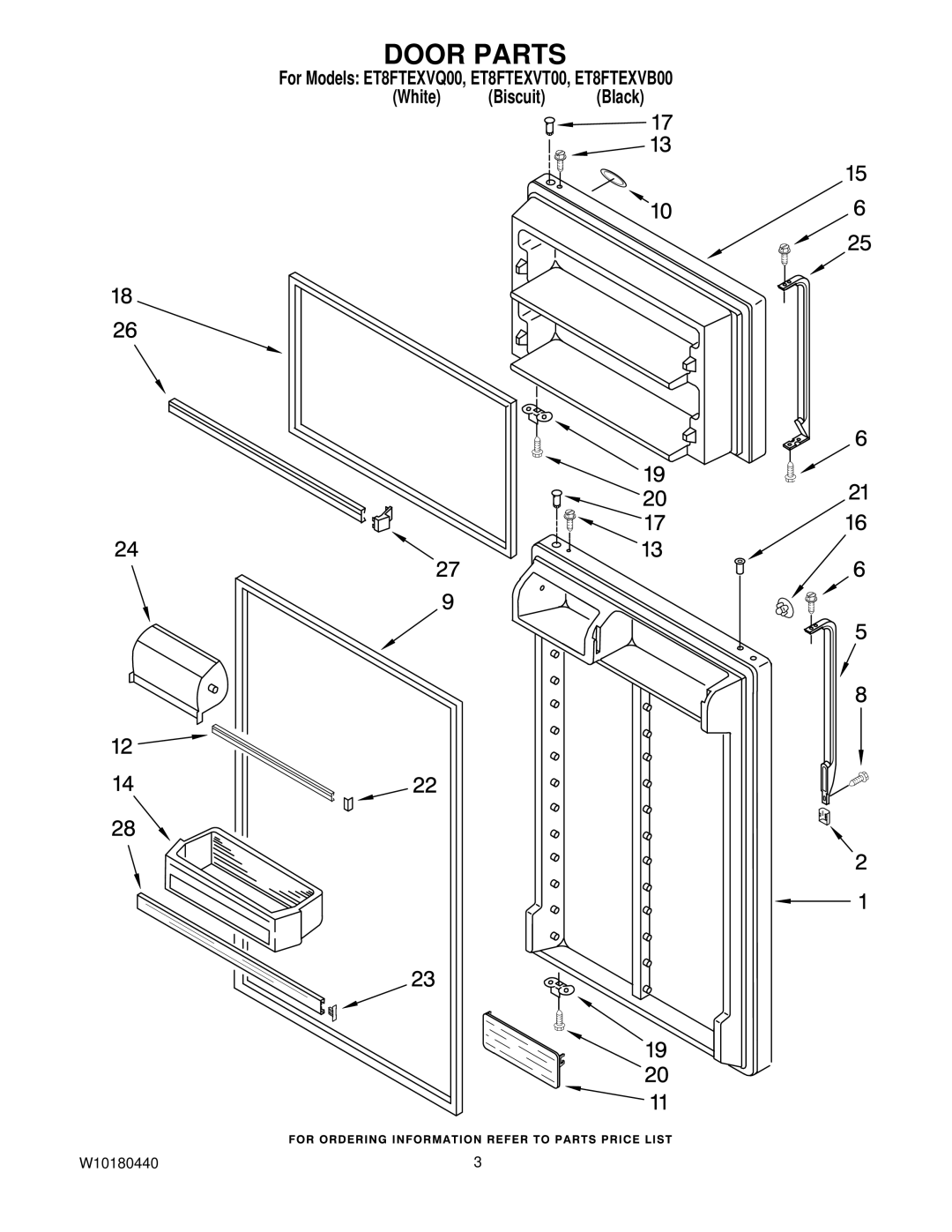 Whirlpool ET8FTEXVT00, ET8FTEXVB00, ET8FTEXVQ00 manual Door Parts 