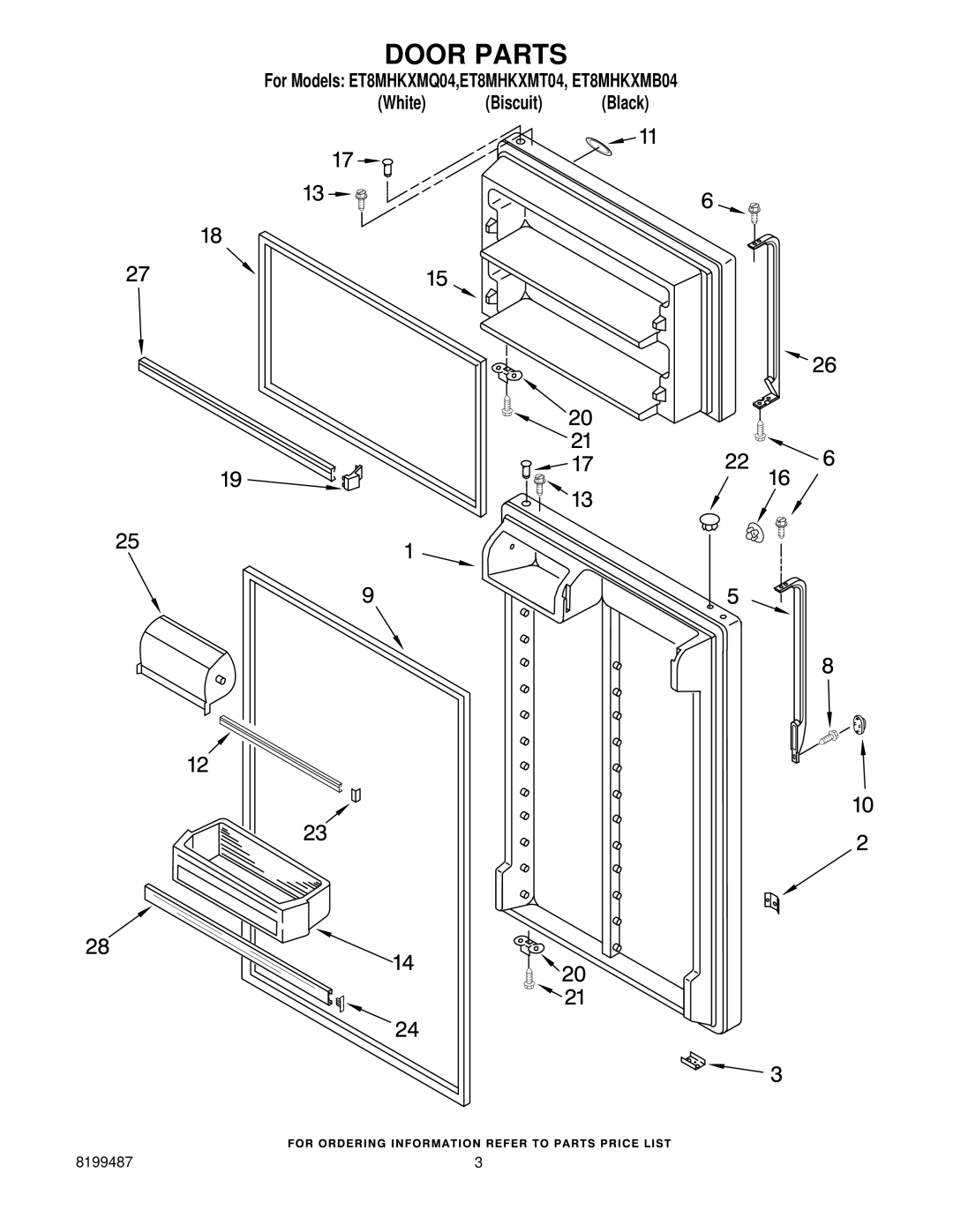 Whirlpool ET8MHKXMQ04, ET8MHKXMT04, ET8MHKXMB04 manual Door Parts 