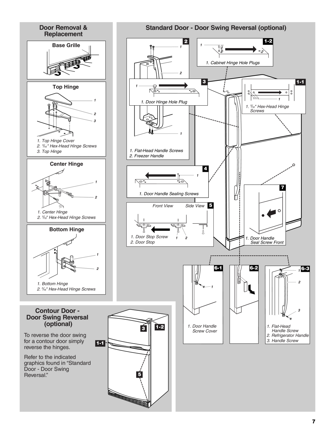 Whirlpool GR2SHTXKB01 Door Removal, Standard Door - Door Swing Reversal optional, Replacement, Contour Door, Top Hinge 