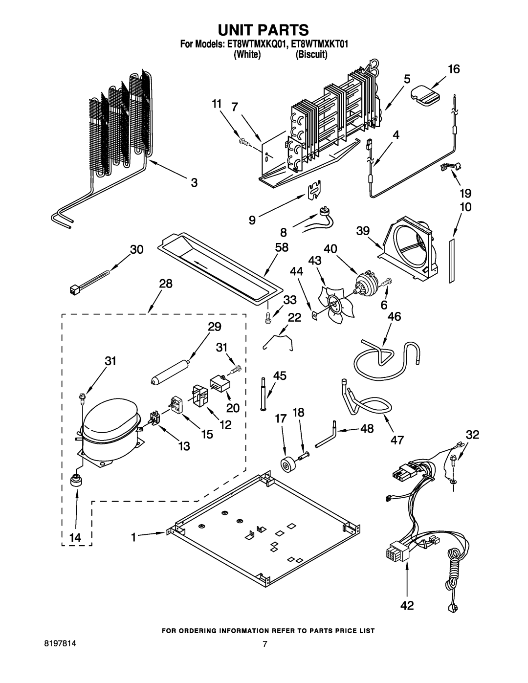 Whirlpool manual Unit Parts, For Models: ET8WTMXKQ01, ET8WTMXKT01, White Biscuit 