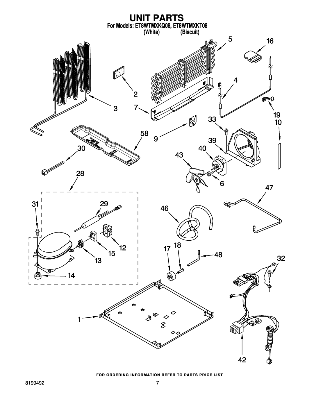 Whirlpool manual Unit Parts, For Models ET8WTMXKQ08, ET8WTMXKT08, White Biscuit 