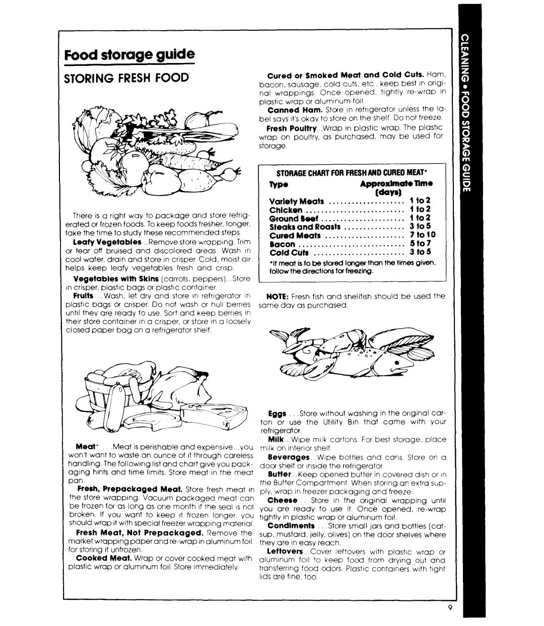 Whirlpool ETIGEK manual ITORING Fresh Food, Storagechartforfreshahdcuredmeat 