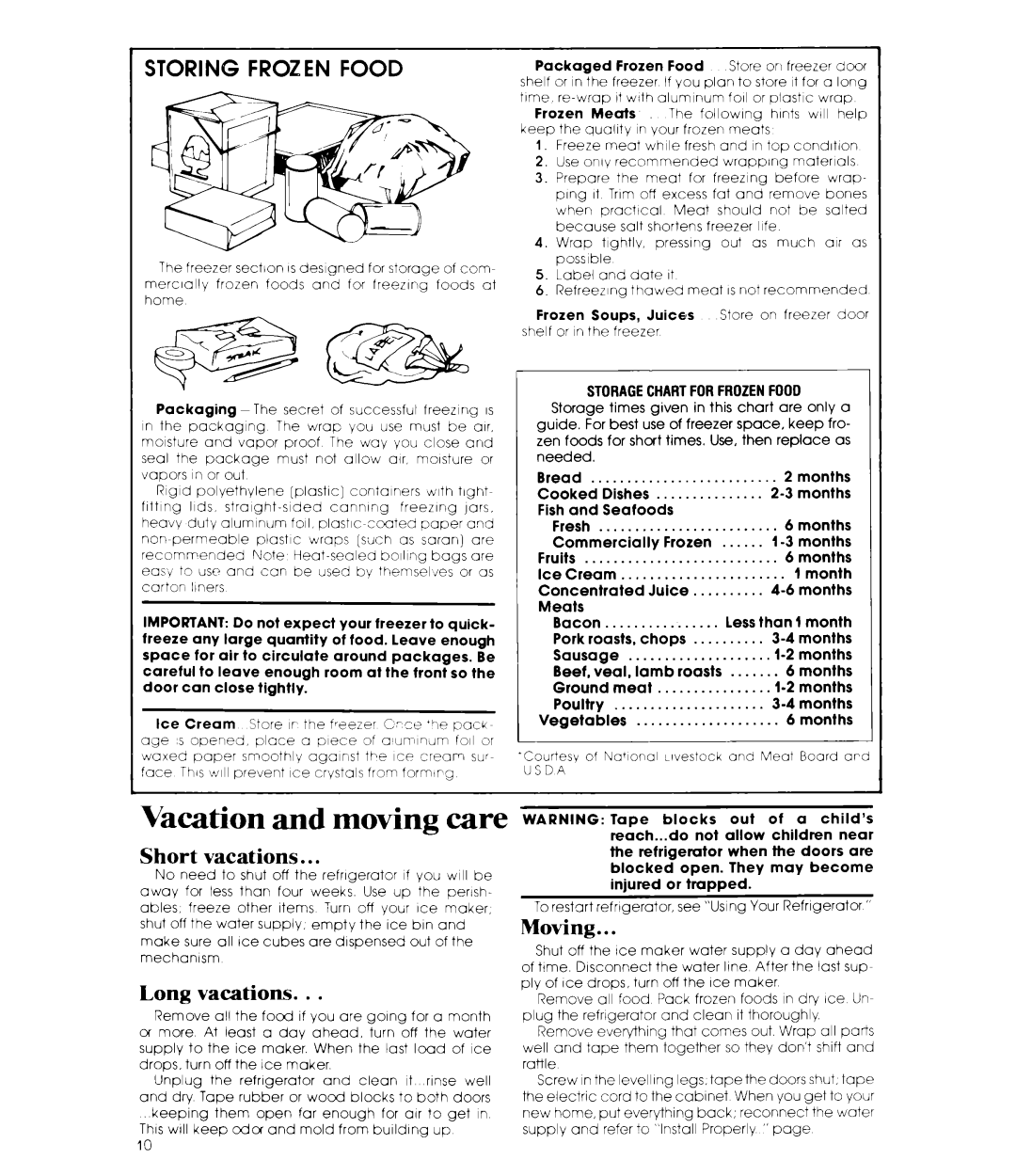 Whirlpool ETIGJM manual Momng, Short vacations, Long vacations, Moving 